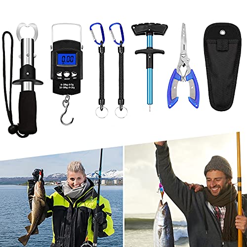 Fishing Tool Kit For Beginner, Includes Fishing Pliers With Sheath, Fish Hook Remover Tool, Fish Lip Gripper, Digital Fish Scale, 2 Fishing Lanyards And Fishing Lures, Fishing Gear Kit #TOP6