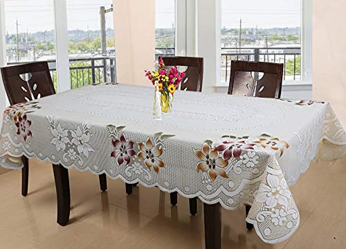 Kuber Industries Floral Cotton 6 Seater Dinning Table Cover – Cream (CTKTC03517)