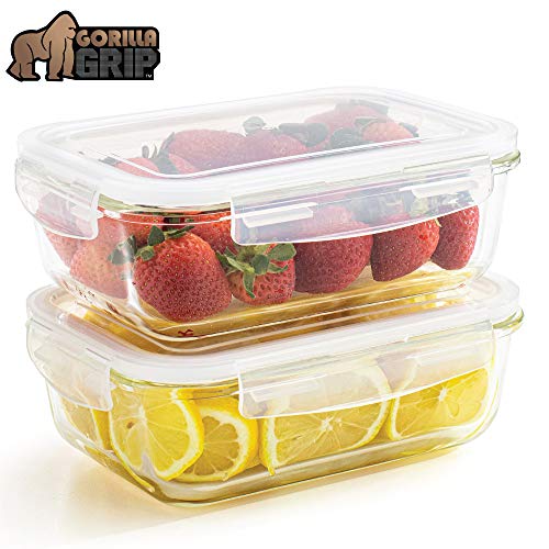 Gorilla Grip Original Premium Leakproof Glass Food Storage Canisters, 2 Pack 40 oz