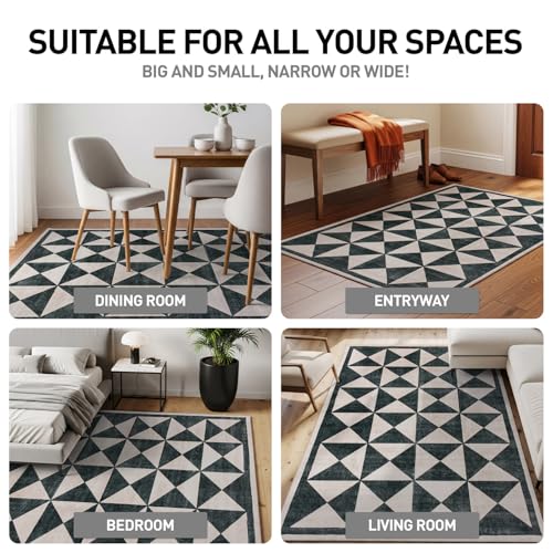 Tapete geométrico antideslizante lavable 2'x4' crema miniatura 3