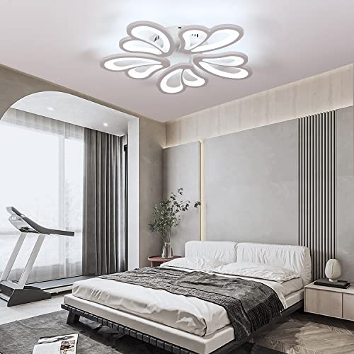 Naroume Modern Led Ceiling Light,55W Acrylic Flush Mount Ceiling Lamp,5 Petals Metal Flower Shape Chandelier Lighting Fixture For Living Room Bedroom Kitchen Office Dining Room (6000K White Light) #TOP1
