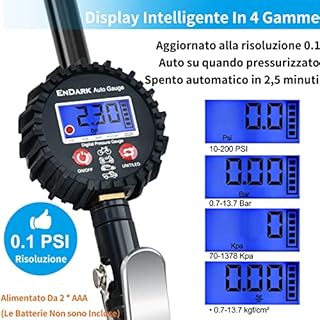 Manometro Pressione Gomme Pistola Gonfiaggio Pneumatici - ENDARK Accessori Compressore Aria Manometro Digitale Professionale per Gonfiare Ruote Auto | Moto | Camion | Bici