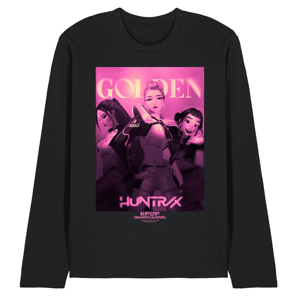 Kpop Demon Hunters Huntrix Golden Poster Pink Unisex Long Sleeve T Shirt, Black, Medium