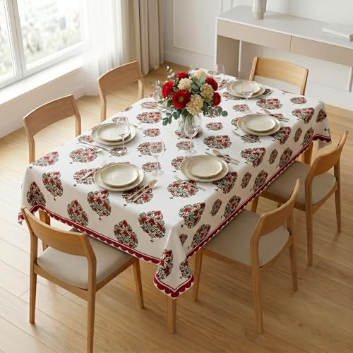 Image of BSB HOME 300 TC Table Cover for 6 Seater Dining Table, Premium Soft Washable Wrinkle & Fade Resistant Table Cloth for Home Kitchen Dining Room Decor, 90 x 60 Inches (228 x 152 cm) - Floral White