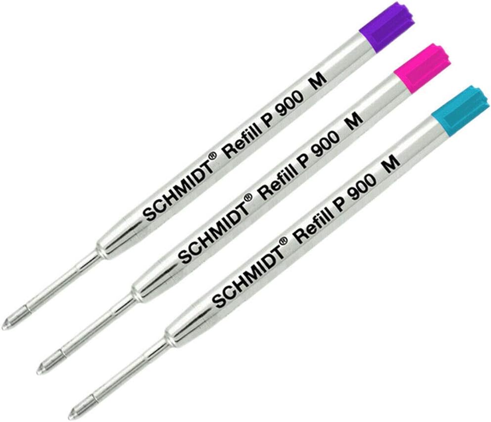 Lanier Combo Pack - Pack of 3 - Schmidt P900 M Parker Style Ballpoint Refill 1 Violet, 1Magenta, 1Turquoise Medium Tip