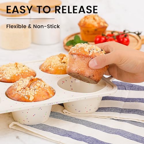 Vinino Jumbo Muffin Pan with Metal Reinforced Frame-2Pack, Silicone Cupcake Pan for Baking 6 Cup Jumbo Size, BPA Free Silicone Muffin Tray, Cupcake Baking Pan Molds for Oven Dishwasher Safe-Cream — view 2