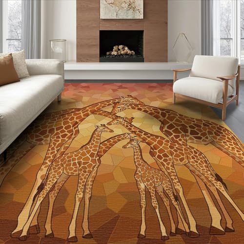 ODIKA 8'x10' Washable Abstract Animal Print Large Rug, Orange Non-Shedding
