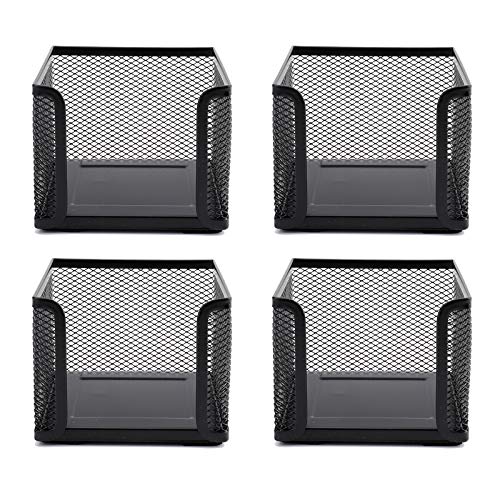 Suwimut 4 Pack Mesh Memo Holder, 4 x 4 Inch Black Metal Mesh Sticky Note Dispenser Cube Memo Pad Holder for Pen, Pencil, Paperclip, Thumbtack, Desk Organizer for Office Home School