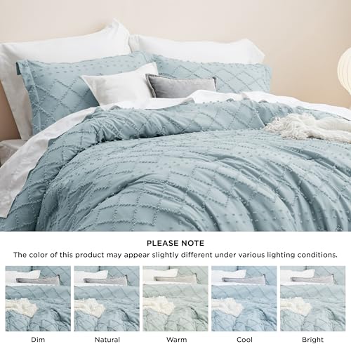 Image of Bedsure King Comforter Set - Dusty Blue Comforter, Boho Tufted Distressed Vintage Bedding for Kids, 3 Pieces Farmhouse-Style Bed Set for All Seasons, Fluffy Soft Bedding with 2 Pillow Shams
