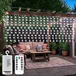 CCILAND Battery Curtain Lights with Remote, 4M x 1M 200 LED Curtain Lights Outdoor Waterproof with 8 Modes Timer Dimmable for Garden Fence Gazebo Wall Party Decor (Cool White)