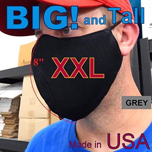 Big and Tall Size XXL Anti Air Dust Cover Unisex Mouth Cover Cotton Washable Reusable Fabric triple Layers 3-D shape, nose wire filter pocket adjustable ear + 2 Carbon Filters for Big Men (Grey)