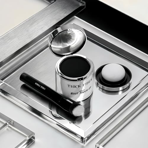 Image of THICK FIBER Root Touch Up (Large, 10g) & Hairline Powder - Covers Grey Roots & Thin Hair - Water & Sweat Resistant with Precise Brush - Hair Concealer for Roots, Bald Spots & Hair Fill-In (Black)