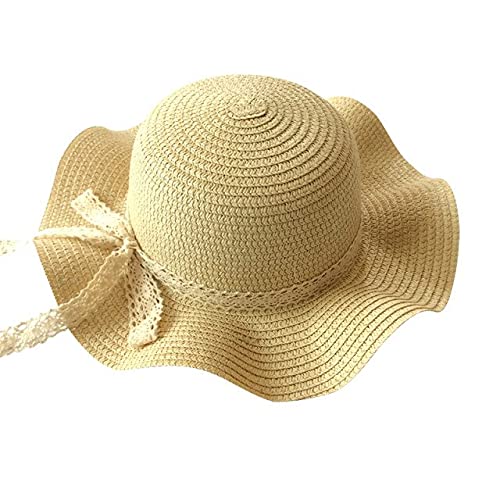 XHQSombreros De Verano De Las Niñas Negro Cinta Decoración Ola Paja Sombreros Niñas Panamá Elegante Sombreros Niños Sombreros De Sol Sombreros Bebé Playa
