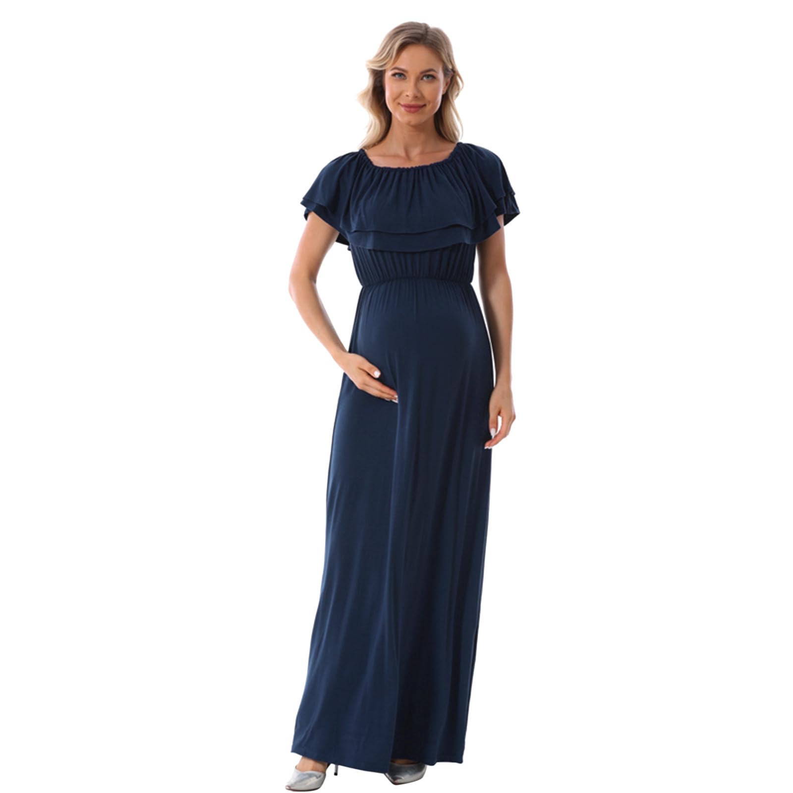 Umstandskleid Schwarz,Schwanger Kleidung Stillkleid Festlich Geburtshemd Damen Krankenhaus Umstandsmode Sommer Trägernachthemd Damen für Schwangere und Stillzeit（Blau,XL）
