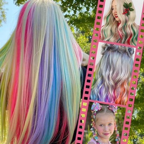Image of WENNALIFE 12 PCS White Hair Extensions Clip in, Colored Clip in Hair Extensions for Kids Highlights Rainbow Hair Clips for Girls Synthetic Straight Pop-up Style Colorful Festival Girl Hair Accessories