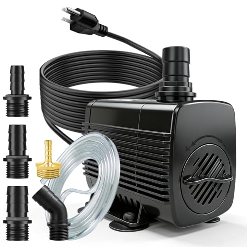Image of 400GPH Submersible Fountain Pump with Tubing 10ft Outdoor Cord for Garden | Overheat Protection, Ground Cord with 3-Prong Plug Safer for Indoor and Outdoor Use
