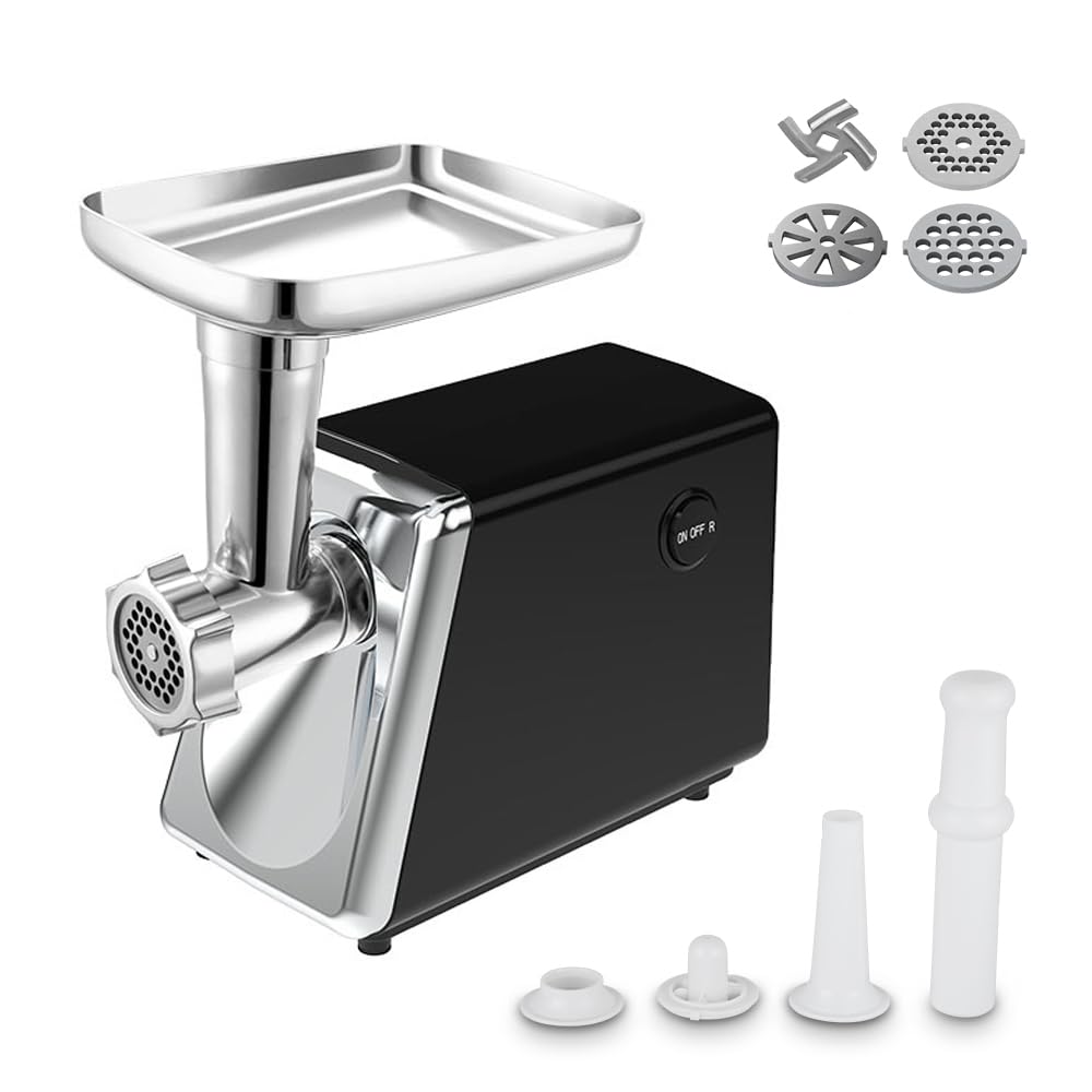 TYH Picadora de Carne Eléctrica, Picadora de Carne Eléctrica Compacta para Uso Doméstico, con 3 Platos, Cuchilla, Embutidora de Salchichas, Máquina Picadora con Boquilla para Salchichas y Accesorio