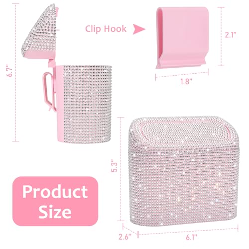 Image of Accmor Bling Car Trash Can with Lid, Leakproof Mini Vehicle Trash Bin Automotive Dustbin Organizer Storage, Sparkling Crystal Rhinestone Trash Bag Container with 30pcs Garbage Bags Car Accessories