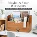 Flexzion 3 Tier Wooden Desk Organizer - Country Rustic Compartments Slot File Tray Pencil Sorter Shelf Holder Supplies Rack Accessories Set with Storage Drawer for Desktop Tabletop Office Home Brown