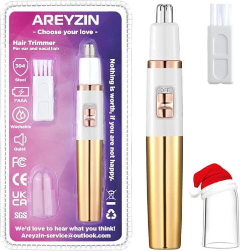 Ear and Nose Hair Trimmer for Women Nose Hair Clipper Professional Painless Noses Trimmer Ladies Eyebrow and Facial Hair Trimmer Battery-Operated Waterproof Dual Edge Blades for Easy Cleansing