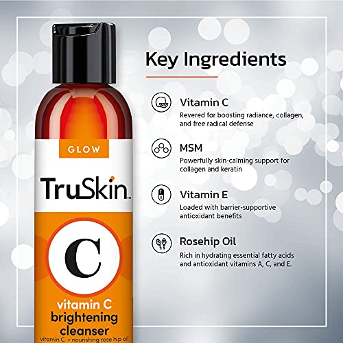 Truskin Vitamin C Facial Cleanser, Brightening Anti-Aging Face Wash Blend Includes Vitamin E, Tea Tree Oil, Rosehip Oil & Aloe Vera, For Daily Use To Fight Uv Damage To Skin & Fight Acne, 4 Fl Oz #TOP3
