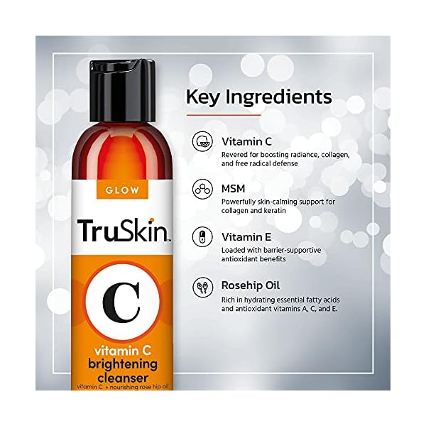 TruSkin-Vitamin-C-Facial-Cleanser-Brightening-Anti-Aging-Face-Wash-Blend-includes-Vitamin-E-Tea-Tree-Oil-Rosehip-Oil-Aloe-Vera-for-Daily-Use-to-Fight-UV-Damage-to-Skin-Fight-Acne-4-fl-oz TruSkin Vitamin C Cleanser for Face - Brightening Face Wash with Vitamins C & E, Rosehip Oil, Aloe Vera and MSM - Deep Clean and Refresh for Radiant, Healthy-Looking Skin, 4 fl oz