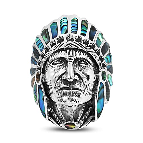 AeraVida Abalone Shell Native American Style .925 Sterling Silver Ring | Native American Rings for Women Sterling Silver | Ring Weight 13.7 Grams Size 7 to 14