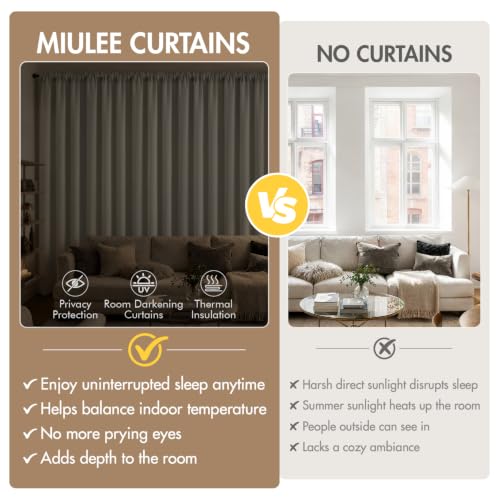 Image of MIULEE 4 Panel Set Short Bedroom Blackout Curtains 54 Inch Long Cobblestone | Thermal Curtains for Summer Heat, Light Blocking Privacy Window Drapes, Top&Bottom Rod Pocket