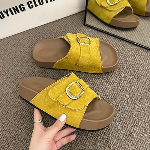 No-slip Platform Suede Mule Sandals Women Footbed Leather Casual Fall Shoes with Adjustable Straps and Open Toe Wedges4