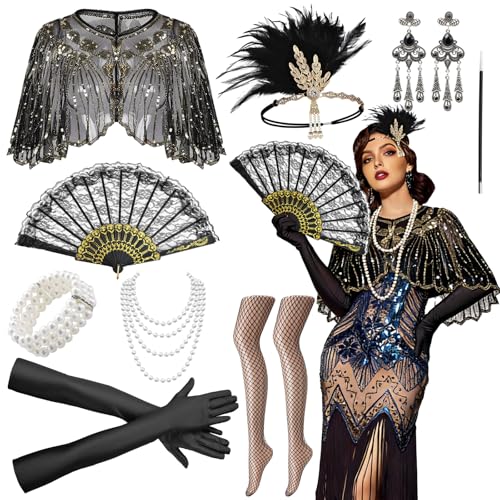 ZOCONE 9PCS Accessoire Annee 20, Vintage Deguisement Annee 20, Années 1920 Flapper Accessoires Set