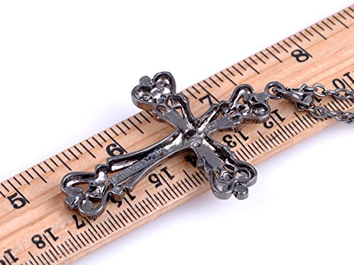 Alilang Womens Black Silver Clear Crystal Rhinestones Celtic Holy Cross Pendant Necklace3