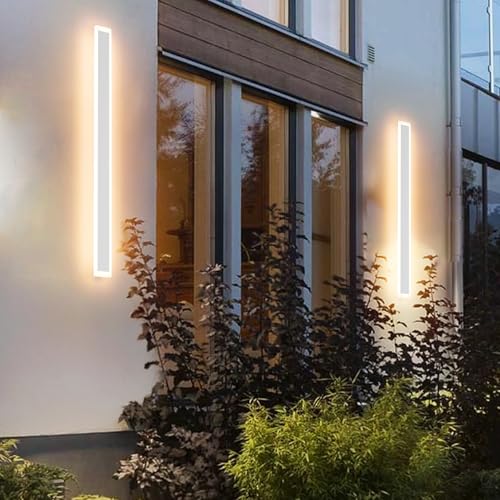 Image of Aipsun 2 Packs LED Outdoor Wall Sconce, 39.4in 3000K Exterior Light Fixtures Wall Mount, Modern Porch Lights Wall Sconce, Long LED Linear Outside Lighting for Garage, Front Door,Entrance, Hallway