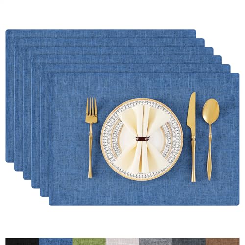 Homaxy Tischsets Abwaschbar 6er Set, Platzsets Abwischbar Leinen Hitzebeständig Platzdeckchen rutschfest Doppelseitigen Tischuntersetzer Tischsets Stoff, Blau