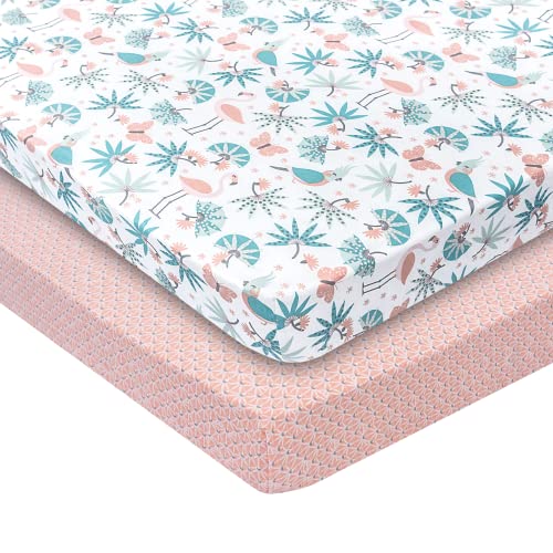 My Little Zone Cotton Baby Crib Fitted Sheets For Girls - Jungle Theme Toddler Bed And Crib Sheets Set, 2 Pack #TOP21