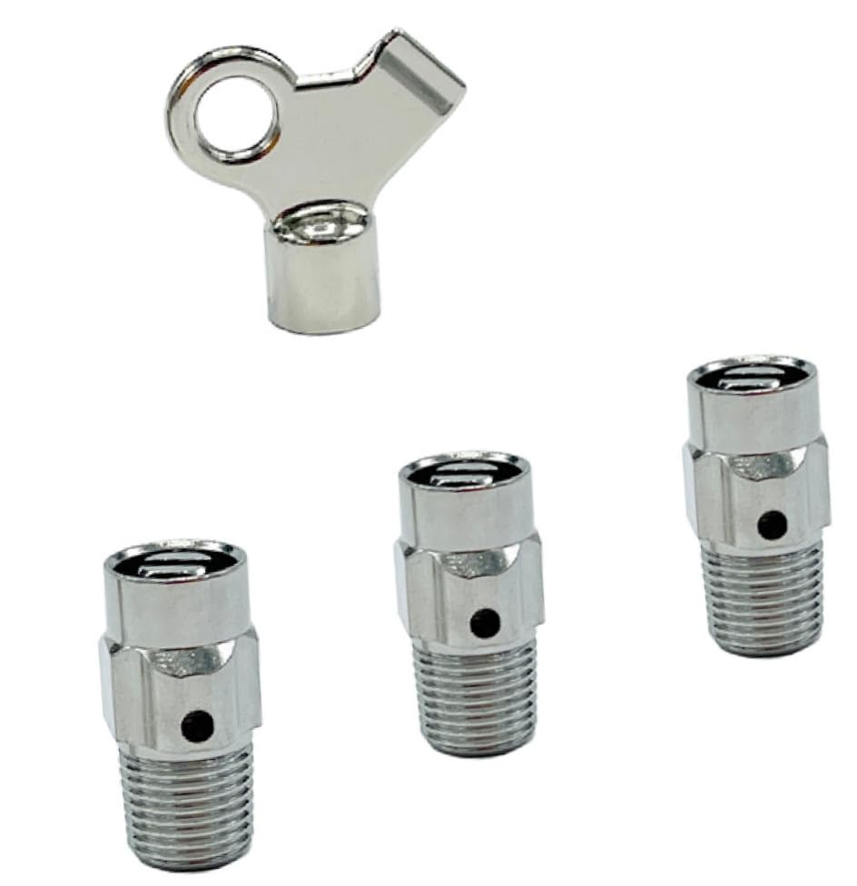 1/8" MIPS Chrome Coin Key Radiator/Baseboard Air Vent Bleeder Valve (3) with (1) Valve Key by E.H.C.