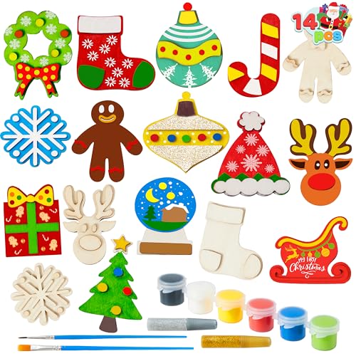 JOYIN 14 Christmas Wooden Magnet Creativity Arts & Crafts Painting Kit...