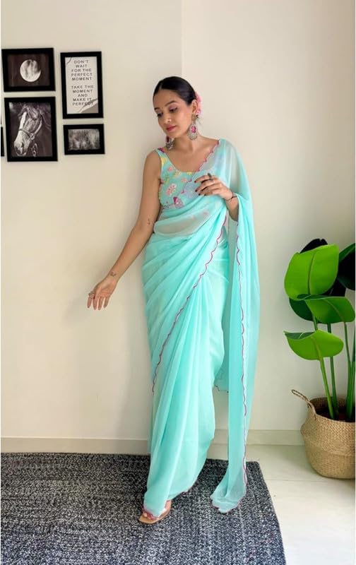 Sari en georgette de luxe brodée main robe indienne d'exception - 2