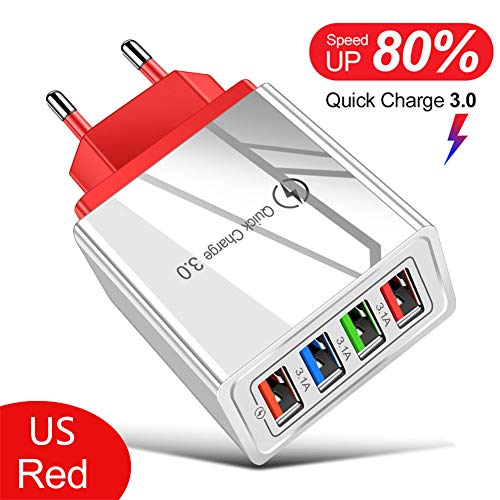 USB Ladegerät, 4-Ports High-Speed Ladeadapter USB Netzteile Quick Charge Technologie 5V für iPhone, iPad, Samsung Galaxy, Huawei, Android Phone