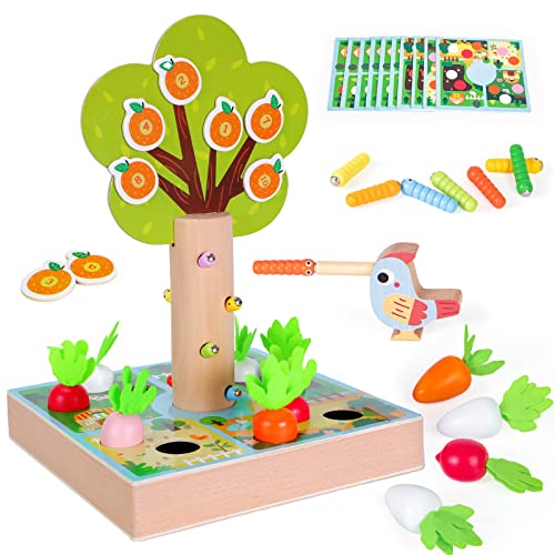 Thedttoy Holzspielzeug ab 2 3 4 Jahr Montessori Spielzeug 2 3 Jahre Baby Motorik Spielzeug für 24 30 36 Monate Jungen Mädchen, Sortierspiel Holzpuzzle Karottenernte Geburtztag Geschenke für Kinder Cover