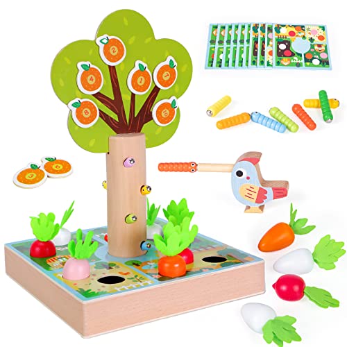 Thedttoy Holzspielzeug ab 2 3 4 Jahr Montessori Spielzeug 2 3 Jahre Baby Motorik Spielzeug für 24 30 36 Monate Jungen Mädchen, Sortierspiel Holzpuzzle Karottenernte Geburtztag Geschenke für Kinder