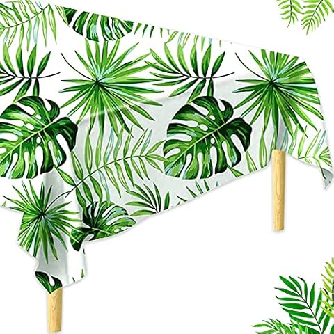 Hawaiian Luau Table Cover, Plastic Rectangular Table Covering, Tropical Palm Leaves Table Cloth, 137 x 274CM Rectangular Square Folding Table Cover Party Wedding Festival Birthday Decoration Cover