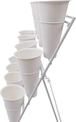 Miniatura 3 de QUEMARQUE Soporte de metal para plantas de 3 capas con ruedas, soporte de exhibición de flores con cubo de flores, estante para plantas para