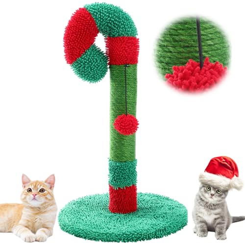 Yeyeplum Christmas Cat Scratching Post 21.6' Cute Holiday Scratch Post Small Natural Sisal Cat...