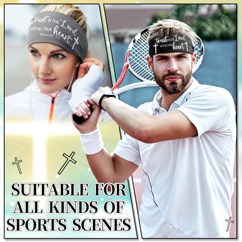 Image of 5 Pcs Christian Athletic Headbands Gifts Cross Headband for Men Women Bible Verse Workout Religious Stretchy Sweat Bands