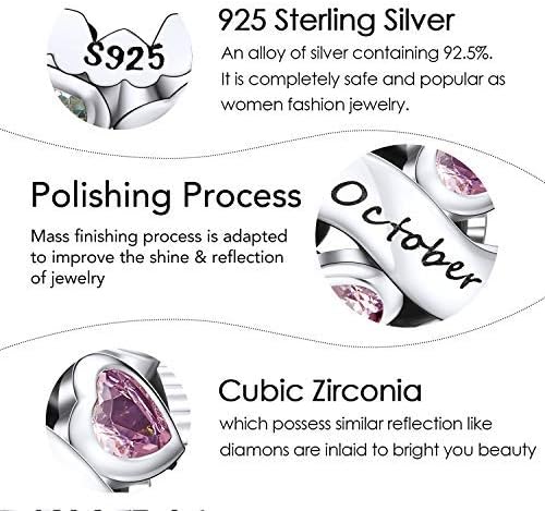 NINGAN Birthstone Charms 925 Sterling Silver Love Heart Openwork Bead for Charm Bracelets and Necklaces with 5A Cubic Zirconia, Birthday Mothers Day Jewelry Gifts Women - Image 3