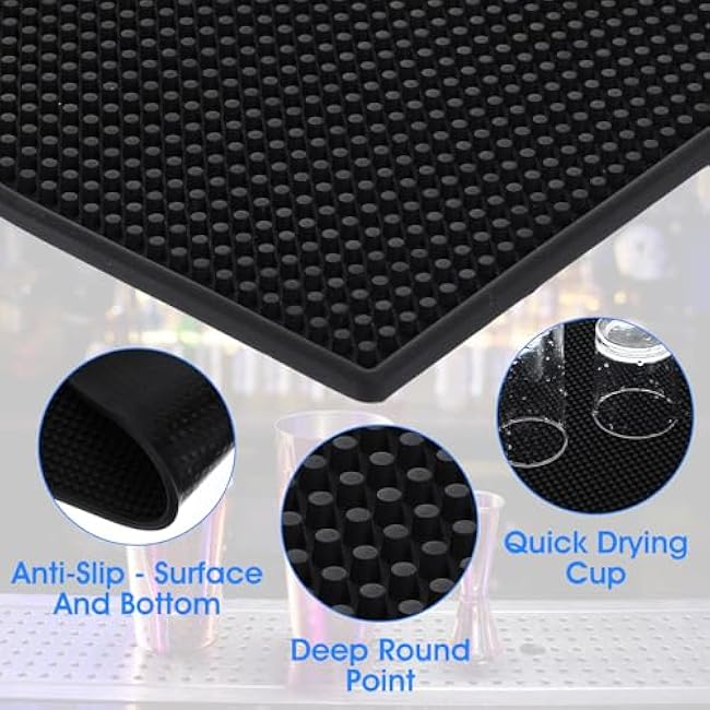 cobee Coffee Bar Mat 18x12Inch,6Pcs Silicone mats for Kitchen Counter,Service Spill Non Slip Thick Rubber Drying Mat for Glasses Countertop