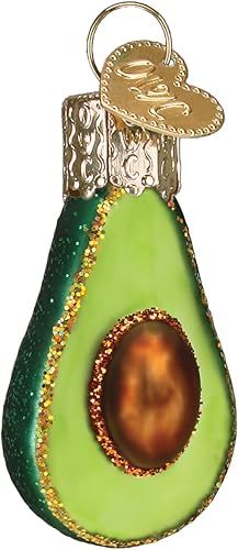 Old World Christmas Mini adorno de cristal soplado de aguacate para árbol de Navidad, decoración navideña artesanal, colección de aperitivos