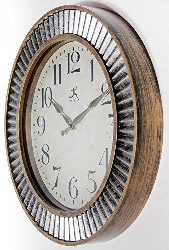 Infinity Instruments Ruche Wall Clock 16 Inches Industrial Brushed Distressed Antique Silver & Gold Textured Frame #TOP1
