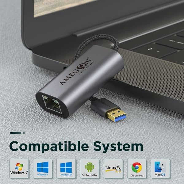 Image of Amua05A USB A-LAN Port USB 3.0, Speed: 10M /100M /1000Mbps, for Projector, Monitor, Tv< Laptop, and More., Black