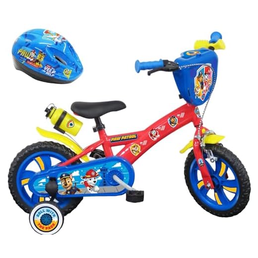Vélo ATLAS Bicicleta de 12 Pulgadas con 1 Freno, Placa Frontal Decorativa, Guardabarros, cárter y estabilizadores + Casco Incluido, Niños, Rojo, 12''